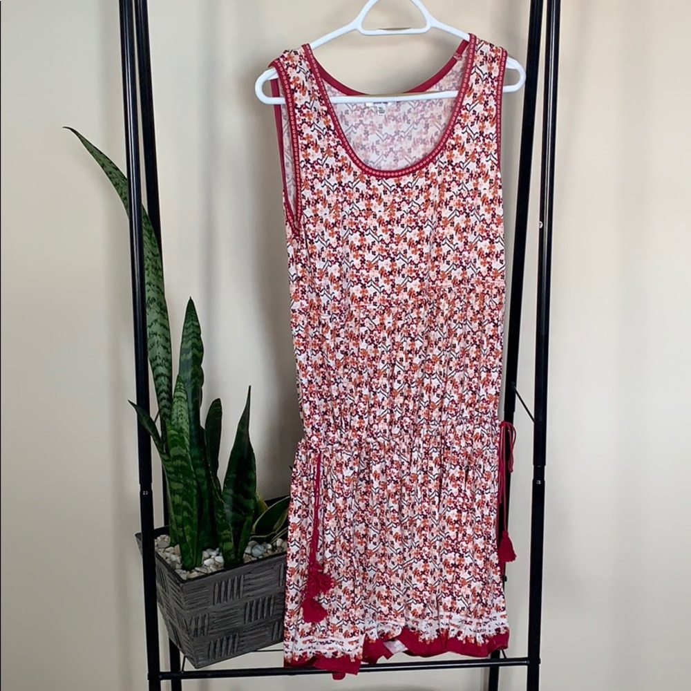 SOPHIE MAX red floral side tassel sleeveless dress